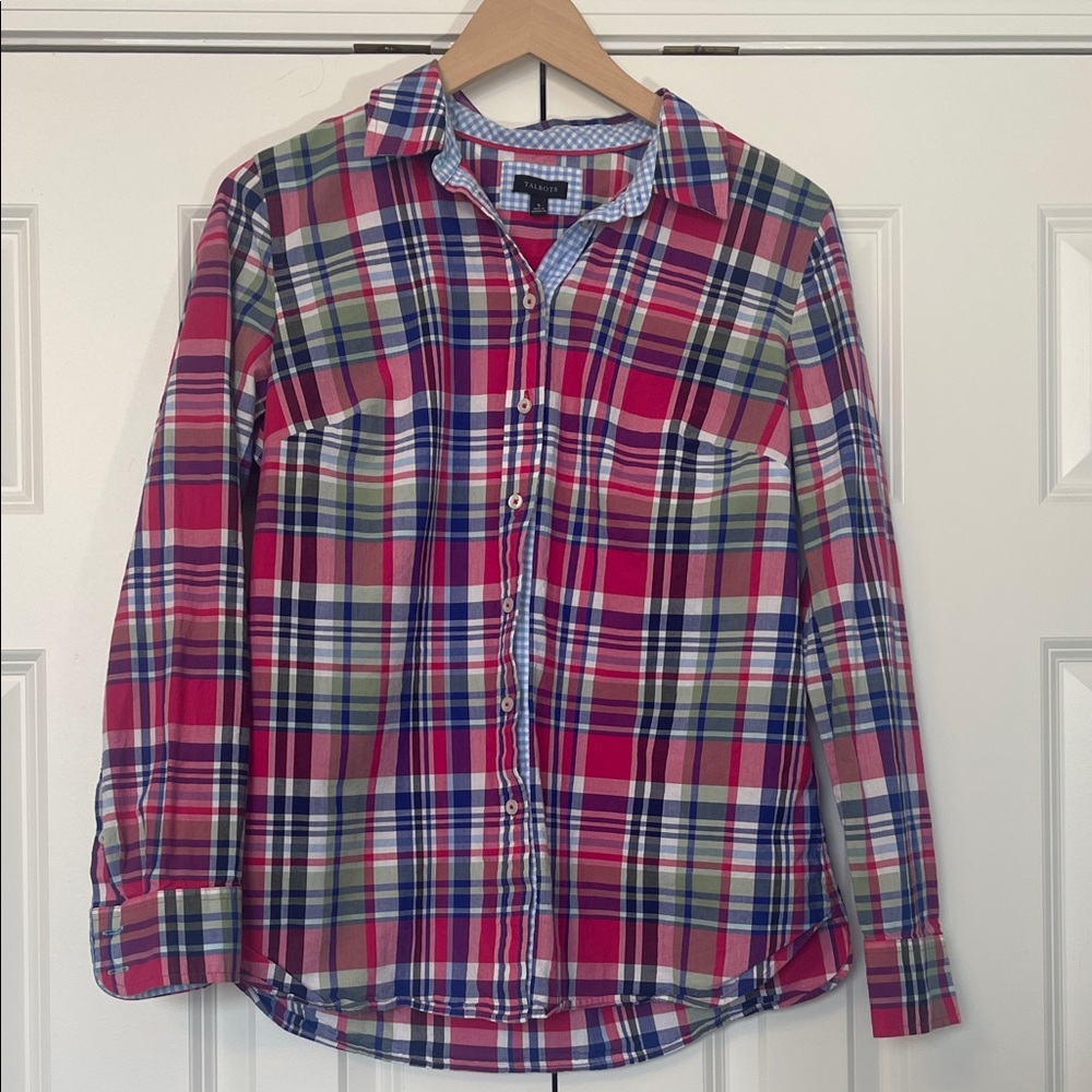 Talbots Plaid Pink Button-Up Shirt